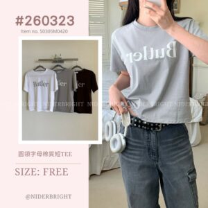 2603#23 圓領字母棉質短TEE